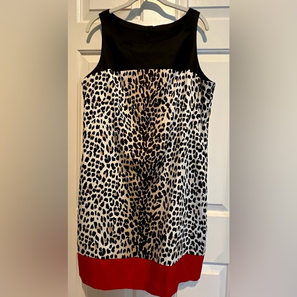 White House Black Market dress - black white tan red animal print - size 14 - Picture 3 of 7